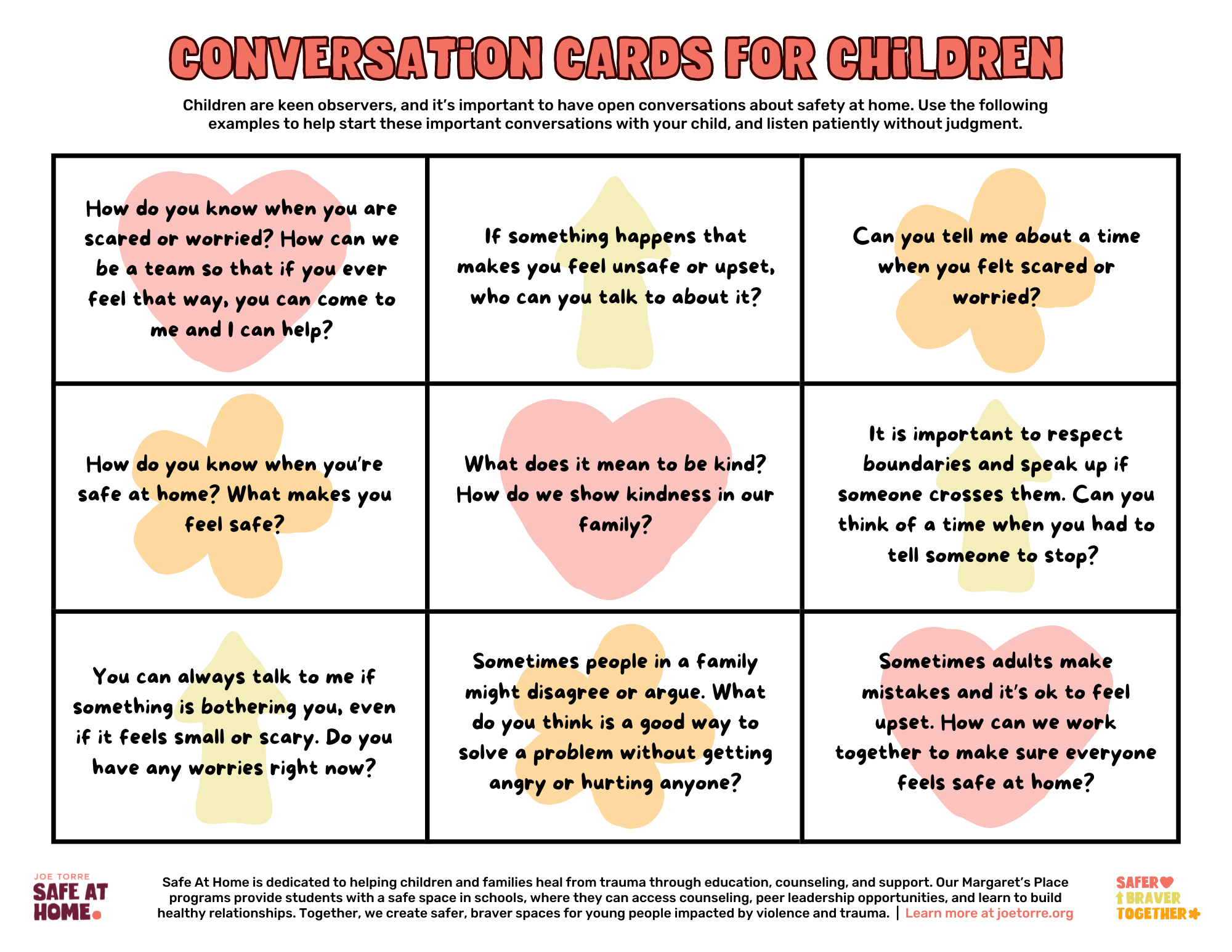 Conversation cards to help have discussions with your child about domestic violence. 