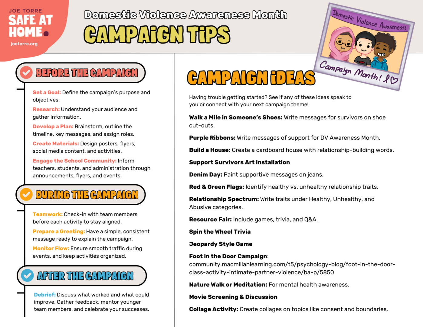 Campaign Tips for running your own Domestic Violence Awareness Month campaign at your school or in your community